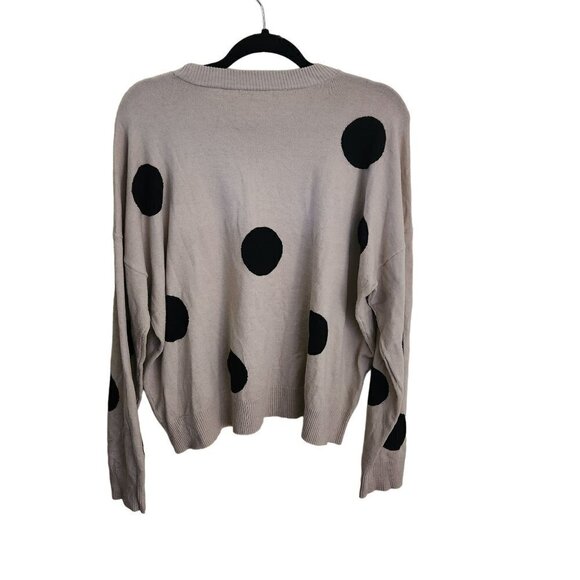 T Tahari Long Sleeve Crewneck Pullover Khaki Black Polka Dot Sweater Size XL - Picture 4 of 8